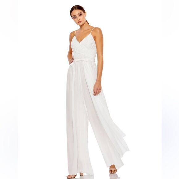 MAC DUGGAL RUCHED SLEEVELESS TIE JUMPSUIT/ Size M - Picture 3 of 10